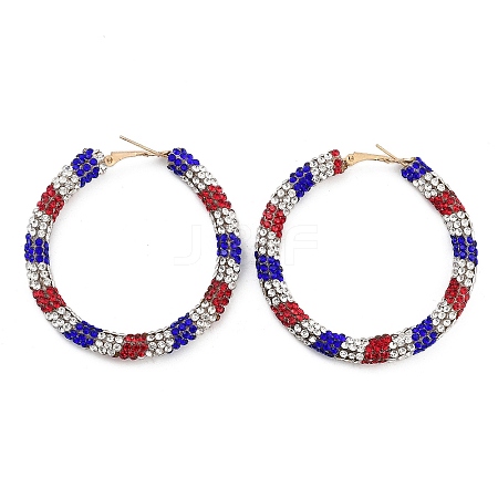 Independence Day Theme Alloy Rhinestone Hoop Earrings for Women EJEW-F335-02KCG-1-1