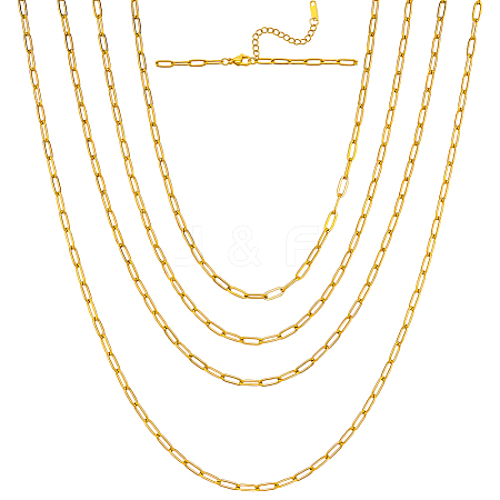 4Pcs 4 Sizes 304 Stainless Steel Paperclip Chain Necklaces NJEW-GA00001-1