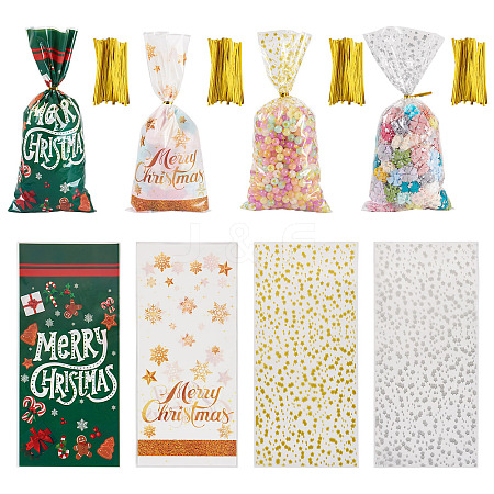 100Pcs 4 Styles Christmas Theme OPP Cellophane Candy Packaging Bags ABAG-TA0002-08-1