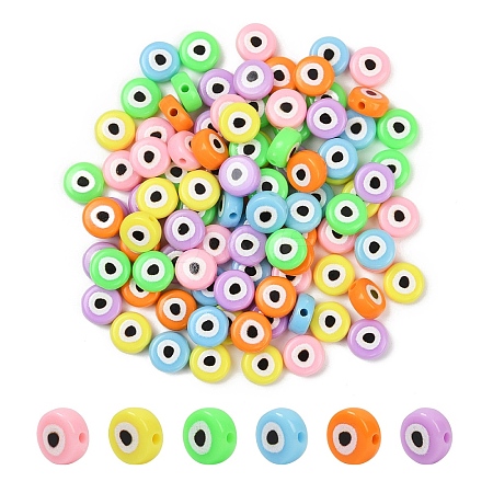 120Pcs 6 Colors Opaque Printed Acrylic Beads OACR-YW0002-43-1