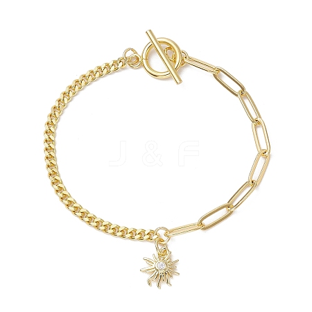 Sun Brass Clear Cubic Zirconia Charm Bracelets BJEW-JB10392-01-1