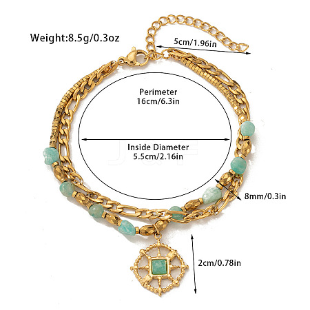 304 Stainless Steel & Natural Amazonite Beaded Double Layer Bracelets FS-WG81BCE-06-1