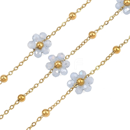 Glass & 304 Stainless Steel Cable Chain Beaded Chains SA-CBAD321-03A-1