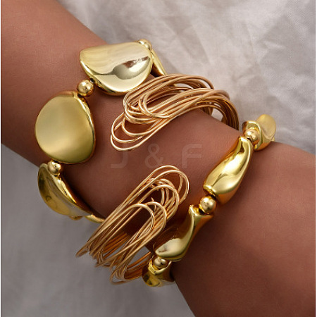 Iron & CCB Plastic Beaded Stretch Bracelets & Cuff Bangles Set for Women FS-WGEA17F-02-1