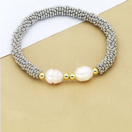 304 Stainless Steel Round Beads Stretch Bracelets for Women FS-WG5A960-01-1