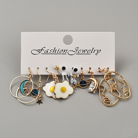 5 Pairs Iron Resin Dangle Earring Sets EJEW-WH20072-003F-G-1