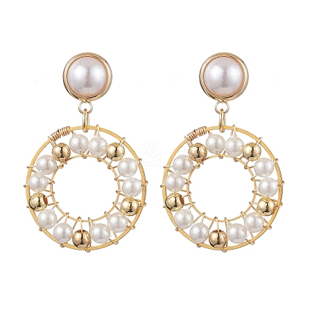 Ring Shell Pearl Beaded Dangle Earrings EJEW-TA00511-1