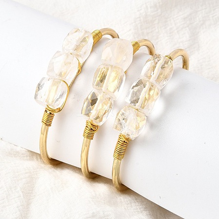Natural Quartz Crystal Beads Cuff Bangles for Women BJEW-Q035-01G-08-1