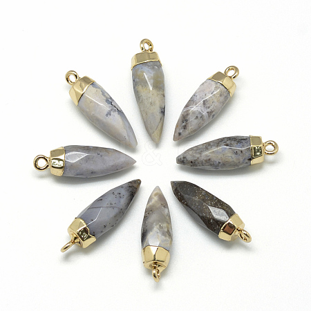 Natural Flower Agate Pointed Pendants G-Q495-06G-1