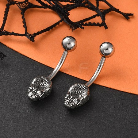 Snake Head 316 Surgical Stainless Steel Cubic Zirconia Belly Button Rings/Earrings EJEW-G416-16AS-03-1