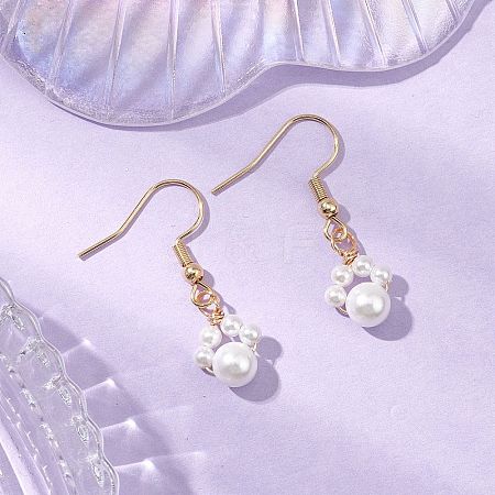 Round Shell Pearl Beads Dangle Earrings EJEW-JE06318-03-1