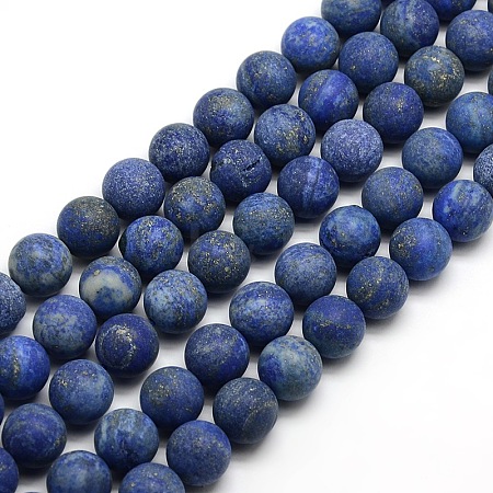 Natural Frosted Lapis Lazuli Round Bead Strands G-M064-10mm-08-1