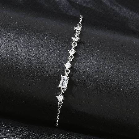 Brass Micro Pave Clear Cubic Zirconia Link Bracelets BJEW-E114-01C-P-1