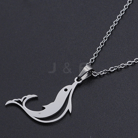 Non-Tarnish 201 Stainless Steel Dolphin Pendants Necklaces NJEW-S105-JN710-45-1-1