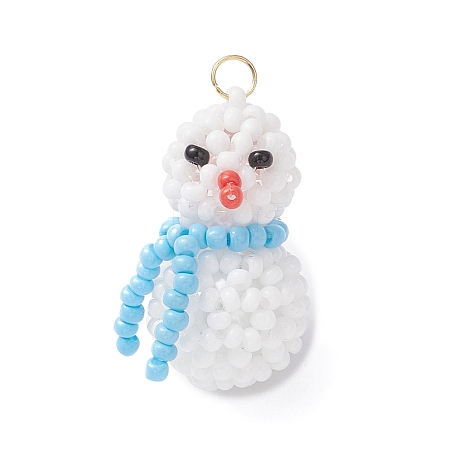 Glass Seed Beaded Snowman Pendants PALLOY-MZ01007-04-1