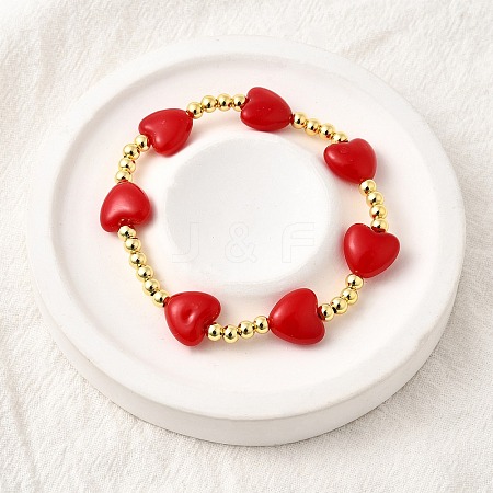 Valentine's Day ABS Imitation Pearl Beads Stretch Bracelets for Women BJEW-D317-08A-G-1