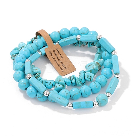 3Pcs Synthetic Turquoise Bead Bracelet  Sets for Men PW-WG3CBCD-15-1