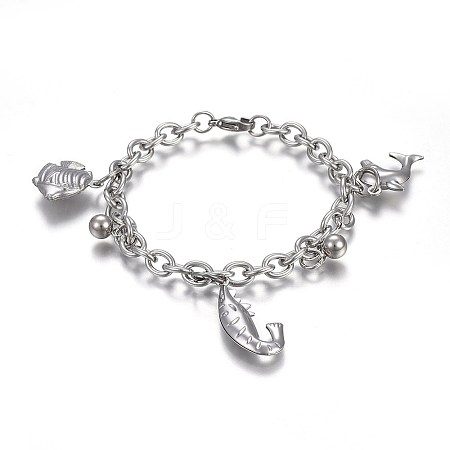 Tarnish Resistant 304 Stainless Steel Charm Bracelets BJEW-L637-31-P-1