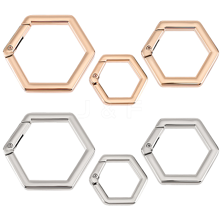 6Pcs 6 Styles Alloy Spring Gate Rings FIND-BBC0002-40-1