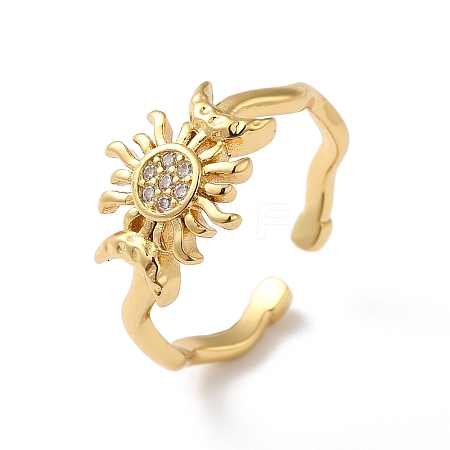 Sun & Moon Brass Micro Pave Cubic Zirconia Cuff Rings X-RJEW-P088-03G-1