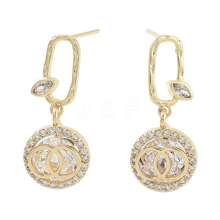 Brass with Glass Dangle Stud Earrings EJEW-Q800-14KCG-1