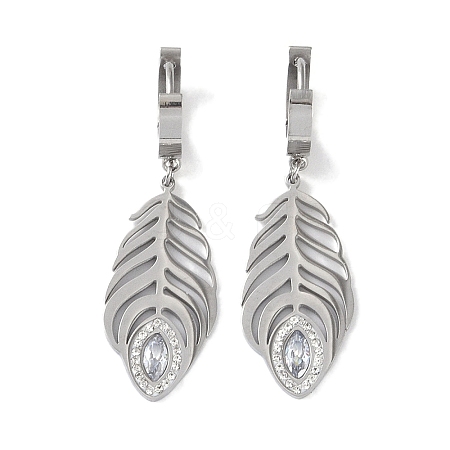 Feather 304 Stainless Steel Polymer Clay Rhinestone Dangle Earrings EJEW-L283-005P-1
