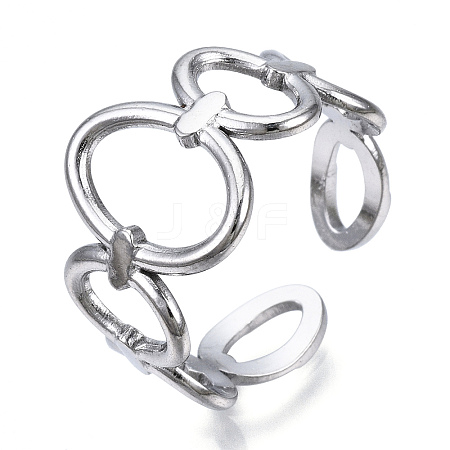 Non-Tarnish 304 Stainless Steel Oval Open Cuff Ring LS-RJEW-N040-08-1
