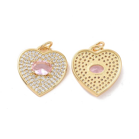 Heart Brass Micro Pave Cubic Zirconia Pendants KK-G435-01G-07-1
