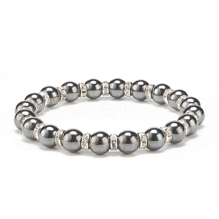 Synthetic Hematite Stretch Bracelet Rhinestone Beaded BJEW-JB08335-02-1