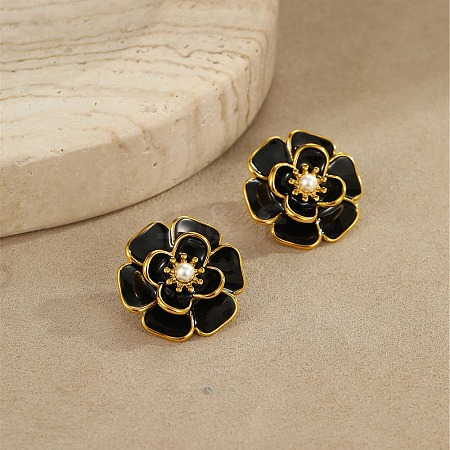 304 Stainless Steel Flower Stud Earrings EJEW-A147-03G-1