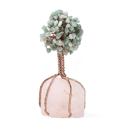 Natural Green Aventurine Chips and Rose Quartz Pedestal Display Decorations G-S282-01-1