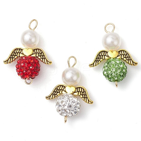 3Pcs 3 Colors Acrylic Pearl & Polymer Clay Rhinestone Angel Connector Charms PALLOY-JF02903-1