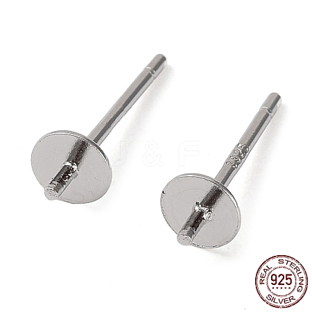 Rhodium Plated 925 Sterling Silver Stud Earring Findings STER-E068-01A-P-1