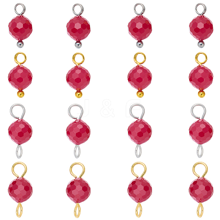16Pcs 4 Styles Lab Grown Red Corundum Charms with July Birthstone Connector Charms PALLOY-SW00124-1