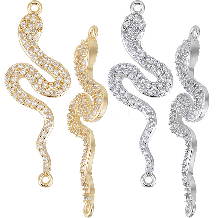 6Pcs 2 Colors Brass Micro Pave Clear Cubic Zirconia Links ZIRC-BBC0003-28-1