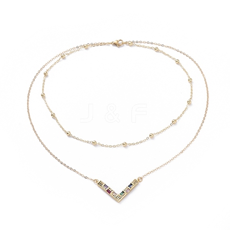 Brass Double Layered Necklaces NJEW-JN02670-1