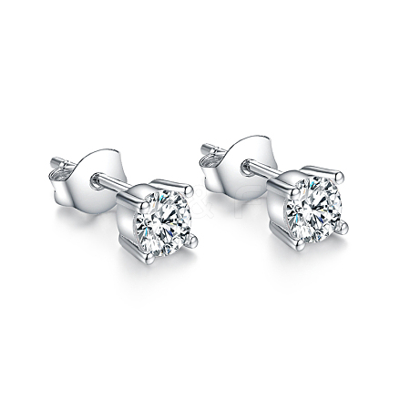 Fashionable Sterling Silver Clear Cubic Zirconia Stud Earrings MX3560-2-1