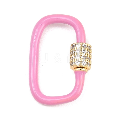 Oval Brass Micro Pave Clear Cubic Zirconia Screw Carabiner Clasps KK-B167-01B-02G-1