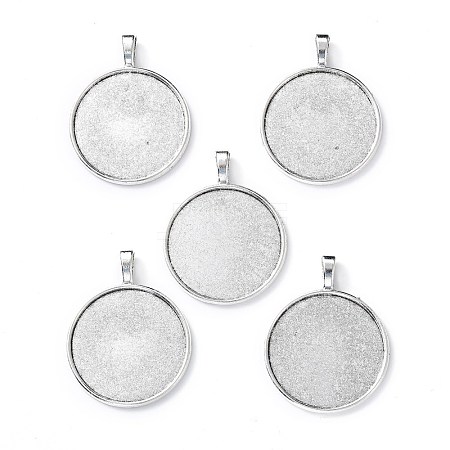 Tibetan Style Alloy Flat Round Pendant Cabochon Settings X-TIBEP-M022-15AS-1