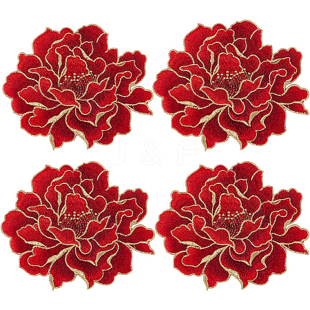 4Pcs Peony Polyester Embroidery Sew On Patches PATC-CY0001-72B-1