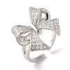 Bowknot Brass Micro Pave Clear Cubic Zirconia Open Cuff Rings for Women LS-RJEW-C098-11P-1