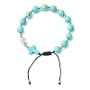 Synthetic Turquoise Round & Cross Braided Bead Bracelets BJEW-TA00321-02-1