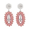 3 Pairs Cross Oval Glass Seed Bead Woven Stud Earrings EJEW-MZ00595-3
