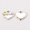 Wedding Theme Antique Silver Tone Tibetan Style Heart with Bride to Be Rhinestone Charms X-TIBEP-N005-10E-1