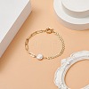 Natural Pearl Link Anklet with Brass Cob Chains for Women AJEW-AN00524-2