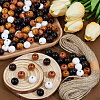 200Pcs 4 Colors Spray Painted Round Natural Schima Wood Beads WOOD-PA0001-73D-4