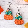 Thanksgiving Day Pumpkin Stainless Steel Wood Dangle Earrings FS-WG285B1-02-3