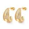 Brass Micro Pave Clear Cubic Zirconia C-Shaped with Oval Stud Earrings EJEW-B153-17G-01-4