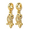 Brass Pave Clear and Black Cubic Zirconia Owl European Dangle Charms KK-A265-09B-G-1