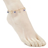 Handmade Evil Eye Lampwork & Stainless Steel Leaf Tassel 304 Stainless Steel Curved Bar Link Chain Anklets for Women AJEW-AN00742-02-3